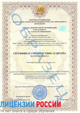 Образец сертификата соответствия аудитора №ST.RU.EXP.00006191-1 Томилино Сертификат ISO 50001